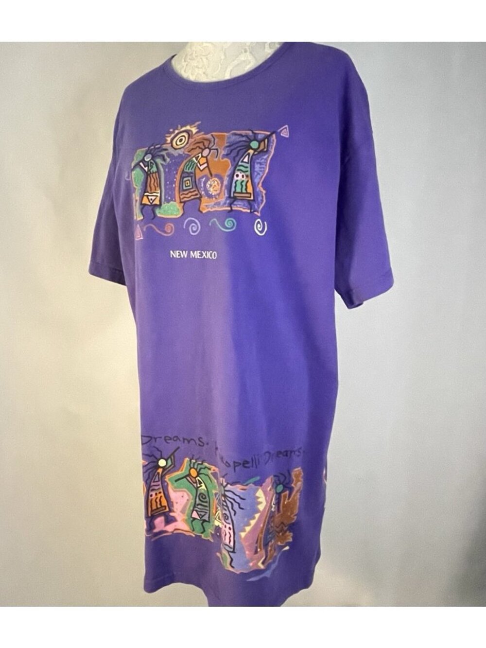 Vintage New Mexico Kokopelli Dreams T Shirt Dress OSFA Purple Southwest Graphics
